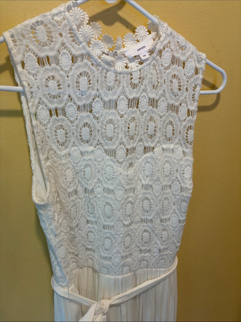 Aero White Lace Maxi Dress with Floral Neckline